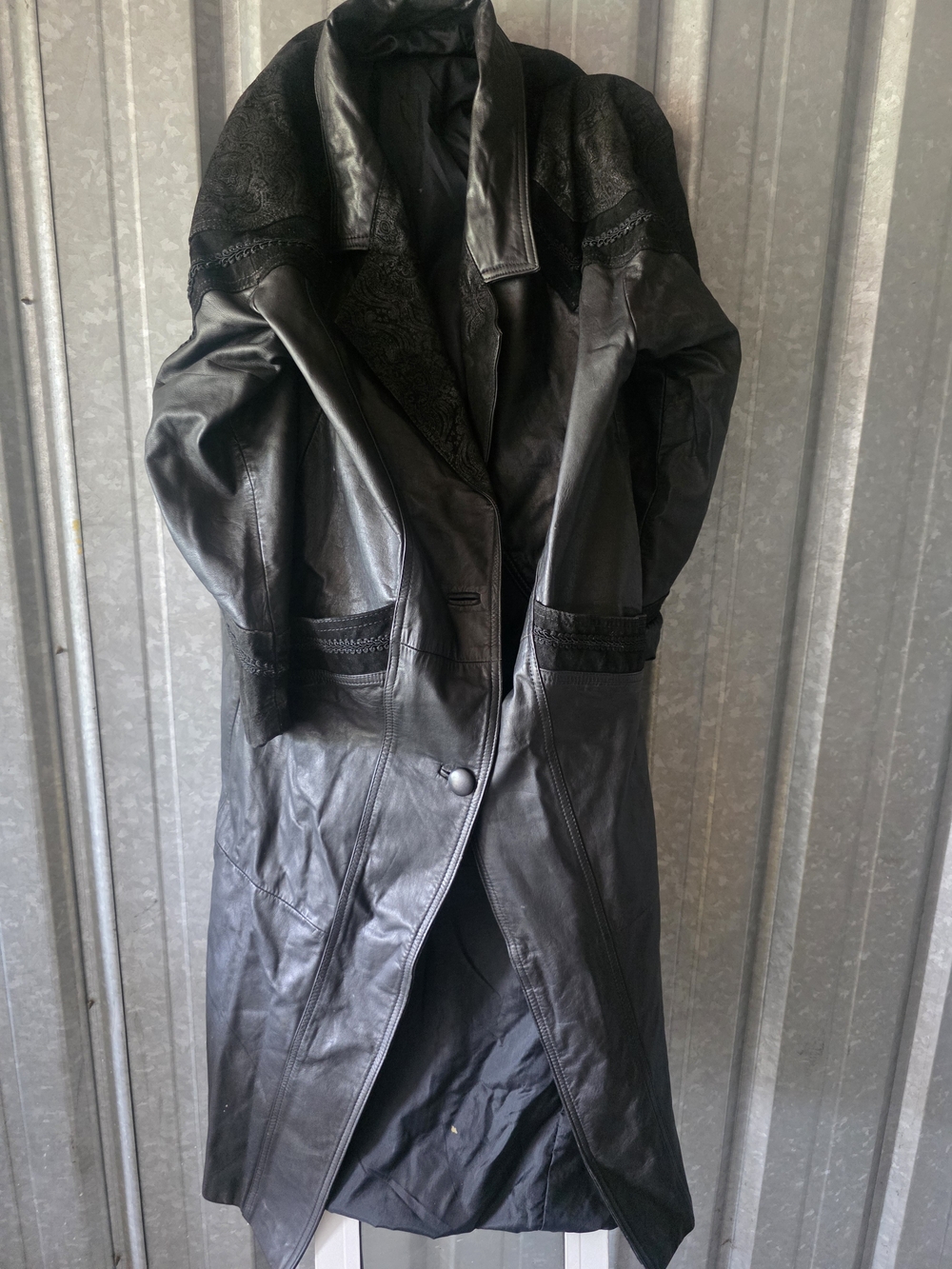 Vintage Winlit Black Genuine Leather Paisley Trench Coat Women’s Medium